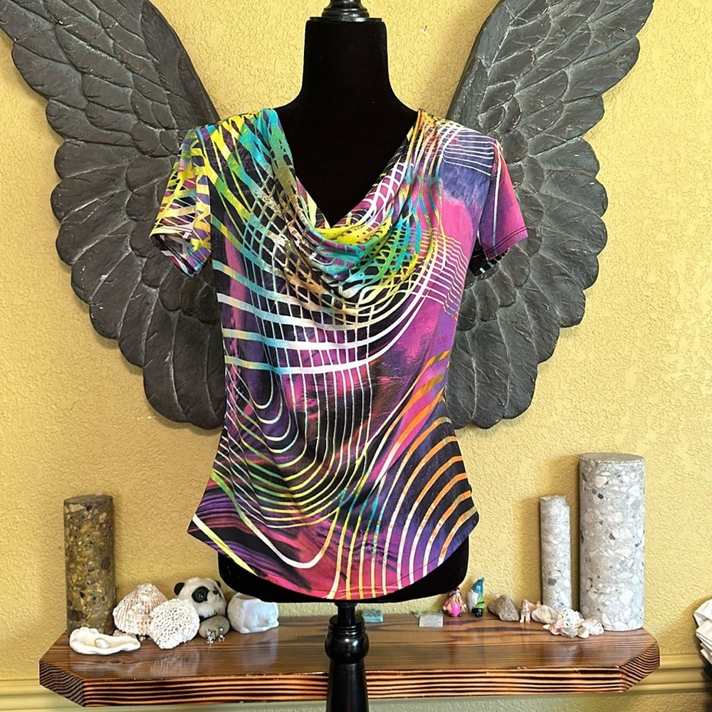 Frank Lyman Slouch Front Colourful Striped Tee Shirt